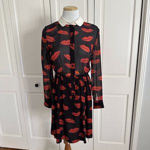 Saint Laurent Lip Printed Silk Babydoll Dress